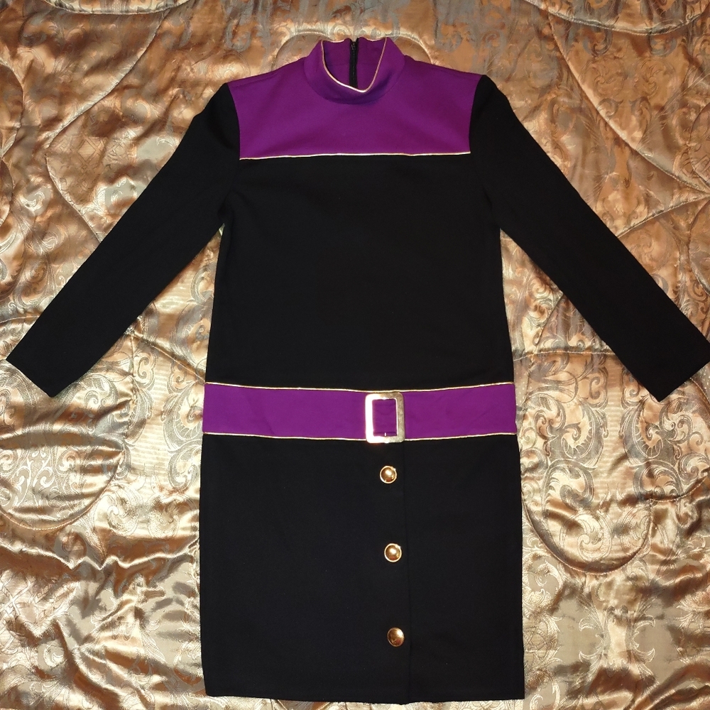 Caron Chicago Vintage Color Block Purple Black 60's Look Dress 8